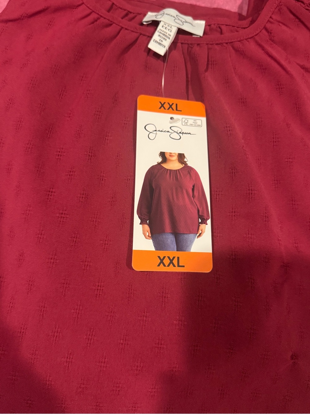 NWT Jessica Simpson Boho Blouse Berry 2X XXL - Picture 11 of 11